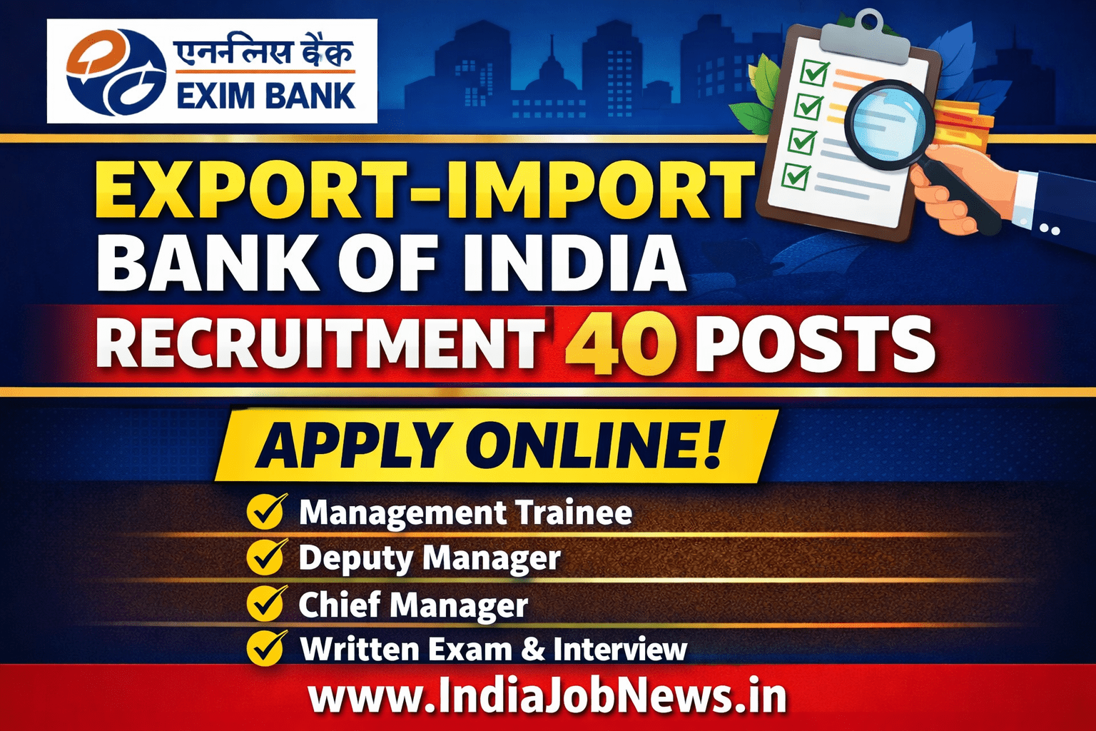 Export-Import Bank of India Recruitment 2026 40 Posts Apply Online