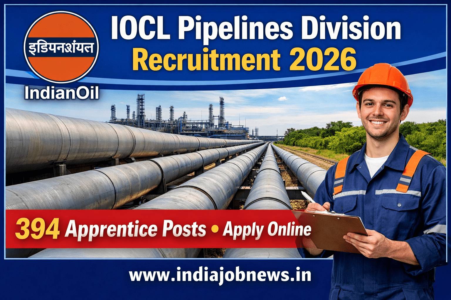 IOCL Pipelines Division Recruitment 2026 for 394 Apprentice Posts